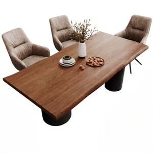 Mesa de Comedor de Diseño Industrial con 3 Patas de Metal con Recubrimiento de Polvo Negro Estilo Piler y Tablero de Madera de Acacia con Borde Natural para el Hogar y la Cocina - Product Image 5