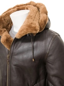 <b>Men's</b> Vintage Leather <b>Jacket</b> Sherpa <b>Lined</b> Hooded Zip Up Regular Length Winter Outerwear <b>Fur</b> lining shearling leather <b>jacket</b> - Product Image 2