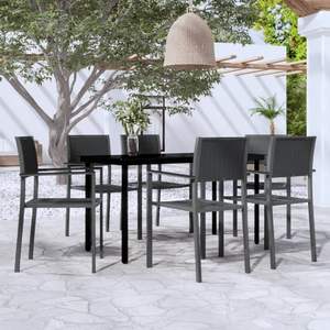 Conjunto de Comedor de Jardín Grande de Acero con Recubrimiento en Polvo Negro, Vidrio y Plástico - Product Image 1