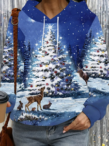 Sweat-shirt à capuche imprimé Père Noël, bonhomme de neige et cerf pour homme, hiver, décontracté, tricoté en polyester, coupe classique - Product Image 5