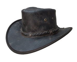 Chapeau de cowboy vintage en cuir noir avec bande tressée, large bord, style western, pour le rodéo, la ferme et l'équitation en extérieur - Product Image 1