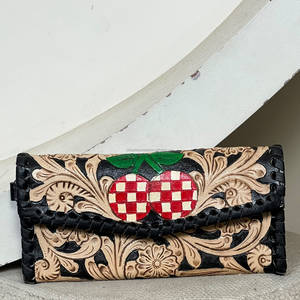 Cartera de mano de cuero genuino con estampado floral para mujer, nueva y elegante, tarjetero y monedero con diseño de cerezas para compras - Product Image 2