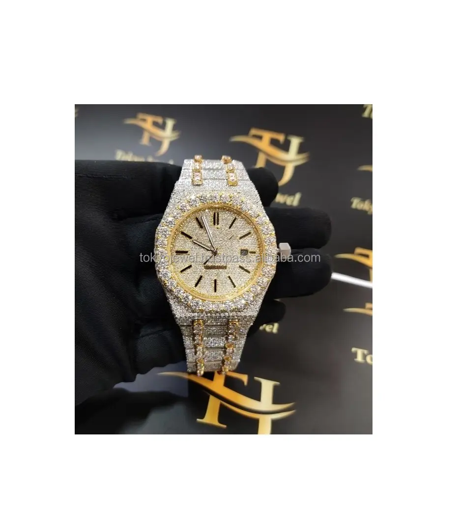 Hip hop Iced out thép không gỉ cơ khí xem Tùy chỉnh cao cấp sang trọng Bling đầy đủ kim cương xem vvs moissanite người đàn ông Phụ Nữ xem