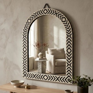 Miroir mural unique avec incrustations en os, cadre à motifs géométriques, cadre fait main, miroir décoratif pour la décoration de la maison - Product Image 4