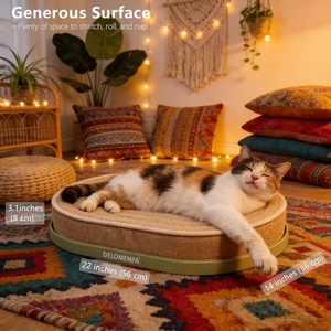 Griffoir pour chat en sisal, lit pour chat 2-en-1 avec base durable, coussin en mousse moelleuse, 22'' x 14'', nid ovale, protection de meubles sans désordre - Product Image 4