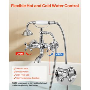 Robinet de baignoire à pattes vintage en chrome poli, avec douchette murale et finition brossée - Product Image 6