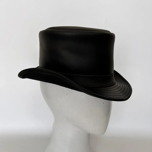 <b>Black</b> Leather <b>Top</b> <b>Hat</b> for Men Classic Fashion Headwear with Structured Crown for Parties Cosplay and Everyday Styling - Product Image 1