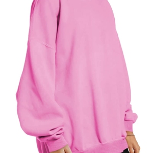 Sweat-shirt oversize pour femme à col rond profond, en tissu tissé uni, pull d'hiver à capuche, style décontracté ample - Product Image 3
