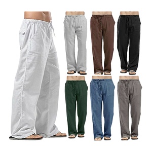 Casual Men's Drawstring Straight Pants Loose Cotton Linen Trousers Beach Pants with Multi-pockets Design - Product Image 2