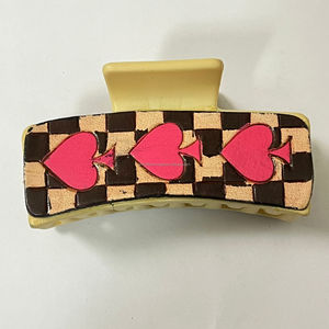 Pince à cheveux en cuir artisanal à motif cœur quadrillé OEM ODM, accessoire de coiffure de luxe pour femme, style cowgirl - Product Image 4