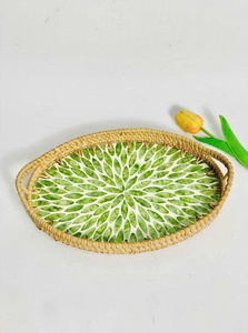 Plateau décoratif en rotin naturel pour la mise en scène de table, l'organisation de la coiffeuse et la décoration intérieure - Product Image 5