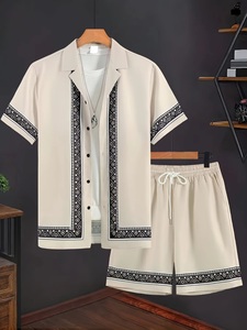 Fully Customizable Autumn Men's Casual 2-Piece Summer Sets Short Sleeve Button T-Shirt and Varsity Shorts 100% Cotton <b>Track</b> <b>Suit</b> - Product Image 2