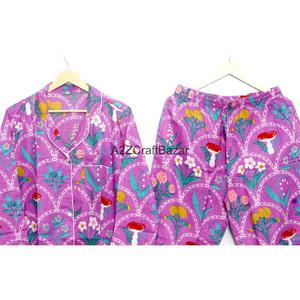 Comfortable Smooth Soft Cotton Pajama Set for Women with Long Sleeve Printed Shirt and Pocketed <b>Pants</b> Breathable Cozy Sleep Wear - Product Image 6