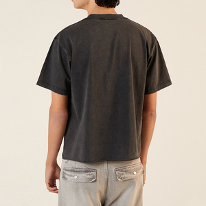 Camisetas Oversize de Punto para Hombre, Estilo Vintage, Negras Lavadas, con Dobladillo sin Rematar, Lisas, para Streetwear, Venta al por Mayor con Logotipo Personalizado - Product Image 2