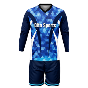 Uniforme de volley-ball sublimé bleu royal et noir pour hommes, maillot à manches longues et short, vêtements de sport respirants pour l'entraînement et la performance - Product Image 2