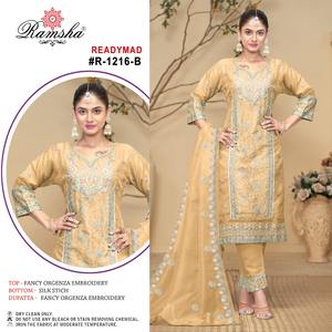 Bas de soie élégant d'hiver avec broderie en organza Shalwar Kameez Vêtements indiens pour adultes Style en 4 couleurs Tailles XL-XXL - Product Image 3