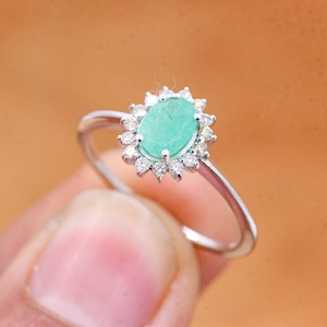 Natural Oval <b>Emerald</b> 925 Sterling <b>Silver</b> Halo <b>Ring</b> | Diamond Accent Handmade Fine Jewelry Gift for Women - Product Image 5