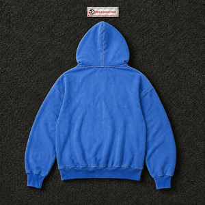 เสื้อฮู้ดซิปโอเวอร์ไซส์สีน้ำเงินฟอกสไตล์วินเทจ สตรีทแวร์ทรงหลวม ซิปยาวเต็มตัว มีกระเป๋าปะด้านหน้าสองช่อง - Product Image 6