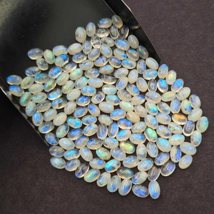 Natural <b>Rainbow</b> Moonstone Blue Flash Fire Oval Shape All Size available for your jewelry making pendant ring bracelet earring - Product Image 1