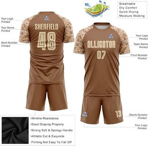 Ensemble de maillot de football personnalisé pour homme, camouflage marron, manches courtes, impression sublimée, tissu respirant, coupe athlétique - Product Image 2