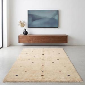 Tapis en laine noué à la main de qualité supérieure, motif tribal ivoire beige, tapis avec motifs traditionnels pour la décoration du salon - Product Image 1