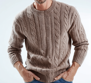 Suéter de punto personalizado para hombre, 100% algodón, manga larga, cuello redondo, antipilling, con trenzas, para negocios, otoño, antiarrugas - Product Image 1