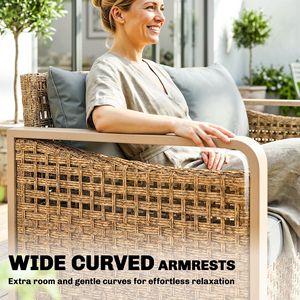 3-Seater <b>Rattan</b> Wicker <b>Outdoor</b> Patio <b>Sofa</b> with Waterproof Cushions Gray Garden Set for Sports Venues Backyard Porch Garden - Product Image 5