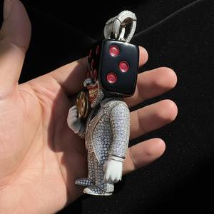 Pendentif pour homme en argent 925, design unique, motif tête de dés de casino, serti de moissanite, bijoux fins, pendentifs et breloques - Product Image 2