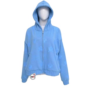 Sudadera con Capucha y Cierre de Cremallera MRI Group, Color Azul Claro, Estampado de Estrellas, Corte Regular, Estilo Deportivo Holgado, 100% Algodón - Product Image 1