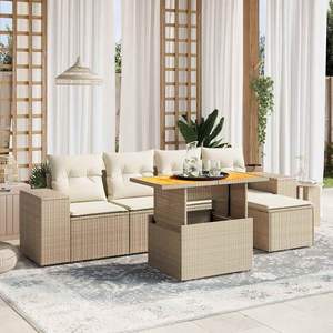 Conjunto de Sofá de Jardín de Ratán Beige con Almacenamiento, Muebles de Exterior para 4 Personas, Diseño Contemporáneo - Product Image 1