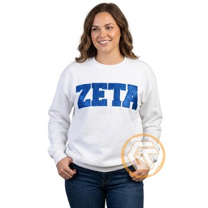 Sweat-shirt en molleton de coton brodé sur le devant pour femmes, motif Zeta Phi Beta, dernière collection, sur mesure, vente en gros - Product Image 1