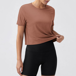 T-shirts courts sur mesure à manches courtes pour femme, style décontracté, coupe épaules tombantes, pour l'été, avec faible MOQ - Product Image 5