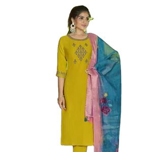 Lanzamiento de nuevo tejido de viscosa con bordado y trabajo hecho a mano Jacquard muselina dupatta Kurtis conjunto para mujeres - Product Image 2