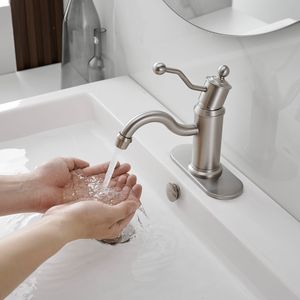 Rubinetto da bagno con manico singolo antico in nichel spazzolato lavabo lavello miscelatore - Product Image 2