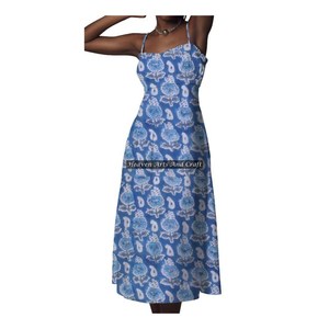 Nouvelle Robe Midi Décontractée d'Été en Coton pour Femme, Modèle Designer Haut de Gamme, Imprimé Bloc, Bretelles Fines, Idéale pour les Vacances - Product Image 4