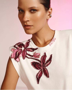 Beaded Embroidery <b>Vest</b> Summer Party Wear Casual Round Neck Crop <b>Top</b> Clothing Apparel <b>White</b> Cotton Sleeveless <b>Top</b> <b>Women</b> - Product Image 1