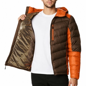 Chaqueta Acolchada con Capucha para Hombre, Color Marrón Naranja, con Cuello Alto, Cierre de Cremallera Transpirable, Relleno de Plumón, Resistente al Viento, para Uso Casual de Invierno - Product Image 5
