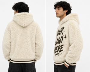 High Quality <b>Faux</b> <b>Fur</b> Men's <b>Hoodies</b> Bold Graphic Front Oversized Plush Winter Streetwear Pullover Warm Casual Hooded Sweatshirt - Product Image 3