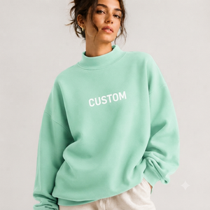 Sweat-shirt oversize en tissu doux pour femme, col montant, mélange de coton, manches longues, coupe décontractée, pull décontracté, haut tendance pour tous les jours - Product Image 1