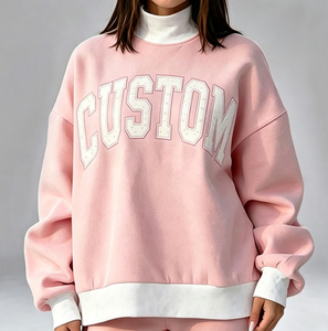 Sudadera Oversize Rosa para Mujer con Cuello Simulado y Estampado de Letras Personalizado, Hombros Caídos, Manga Larga, para Otoño - Product Image 1