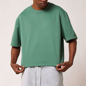 T-shirt décontracté pour homme, vert uni, coupe oversize, manches courtes, col rond, en jersey de coton, design uni, coupe classique - Product Image 5