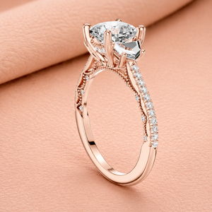 Bague de fiançailles de luxe en or rose avec moissanite taille coussin et halo caché pavé, bijoux de mariage pour femme - Product Image 3