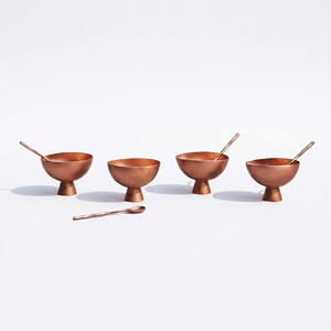 Luxury Copper Pedestal <b>Dessert</b> <b>Bowl</b> <b>Set</b> with Spoons Handcrafted Metal Ice Cream & Fruit Serving <b>Set</b> - Product Image 1