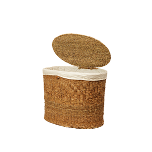 Cesto de Ropa Ovalado Ecológico de Seagrass Natural Tejido a Mano con Tapa Abatible y Forro de Tela Extraíble para Ropa Sucia - Product Image 6