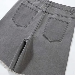 Shorts en jean taille haute pour homme, style streetwear décontracté, coupe courte, 100 % coton respirant, avec décoration en strass - Product Image 4