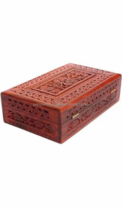 Vintage Indian Style Wooden <b>Storage</b> <b>Boxes</b> Quality Carved Design <b>Brown</b> Velvet Lining Buckle Closure Home Decor Jewelry Rectangle - Product Image 3