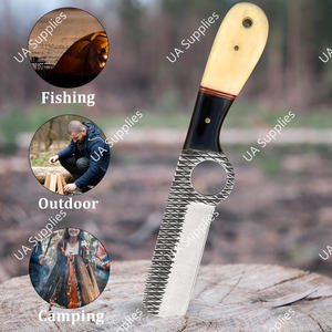 Couteau de chasse/camping à lame fixe en acier inoxydable, dos droit, avec trou pour le pouce, manche en os de chameau et résine, longueur totale 8 pouces, OEM/ODM - Product Image 5