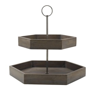Plateau de rangement hexagonal en bois à 2 niveaux, empilable, design minimaliste, pour table, organisateur d'objets - Product Image 1