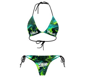 Sexy Custom Logo Neon Green Marble Print <b>Bikini</b> <b>Set</b> Wholesale Sublimation Halter <b>Triangle</b> 2 Piece Swimsuit Brazilian Beachwear - Product Image 1