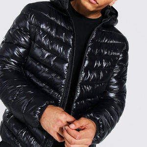 Chaqueta Acolchada Negra Brillante para Hombre, Cortavientos, Informal, de Invierno, con Cuello Alto, Cierre de Cremallera, Corte Regular, Acolchado Grueso - Product Image 4
